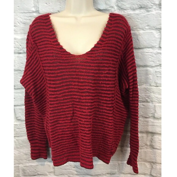Free People Bumble Bee Red Striped V-Neck Sweater - Picture 2 of 7
